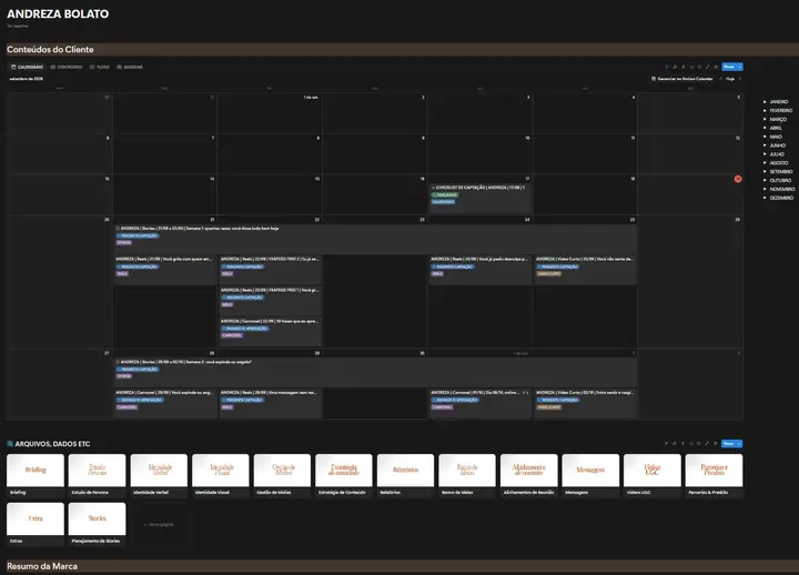 Calendário editorial real no Notion